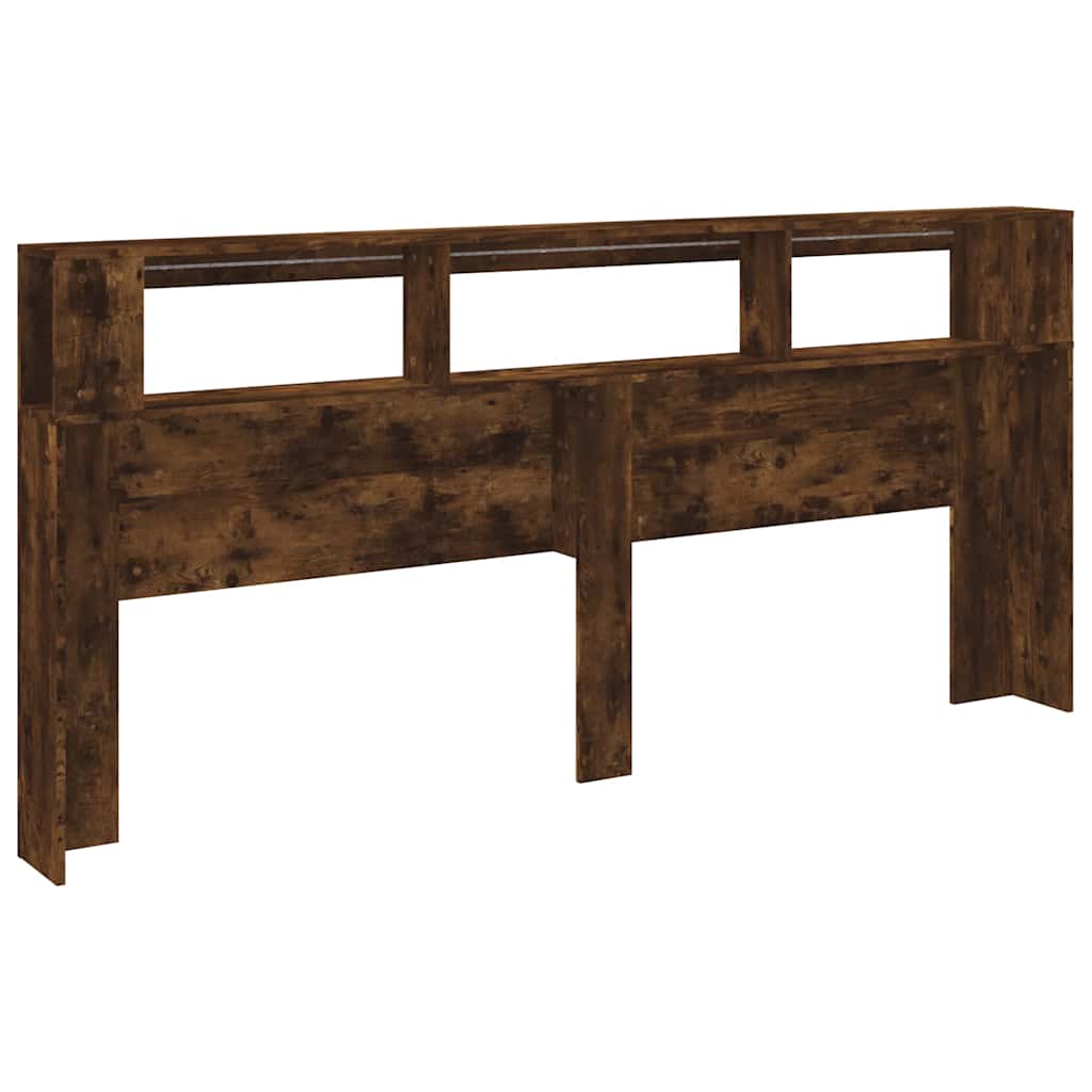 vidaXL Wezgłowie łóżka z LED, przydymiony dąb, 220x18,5x103,5 cm