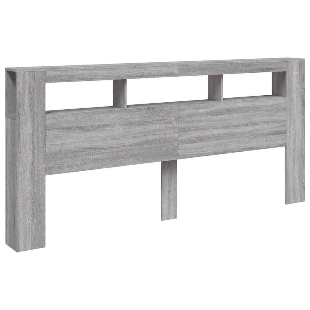vidaXL Wezgłowie łóżka z LED, szary dąb sonoma, 220x18,5x103,5 cm