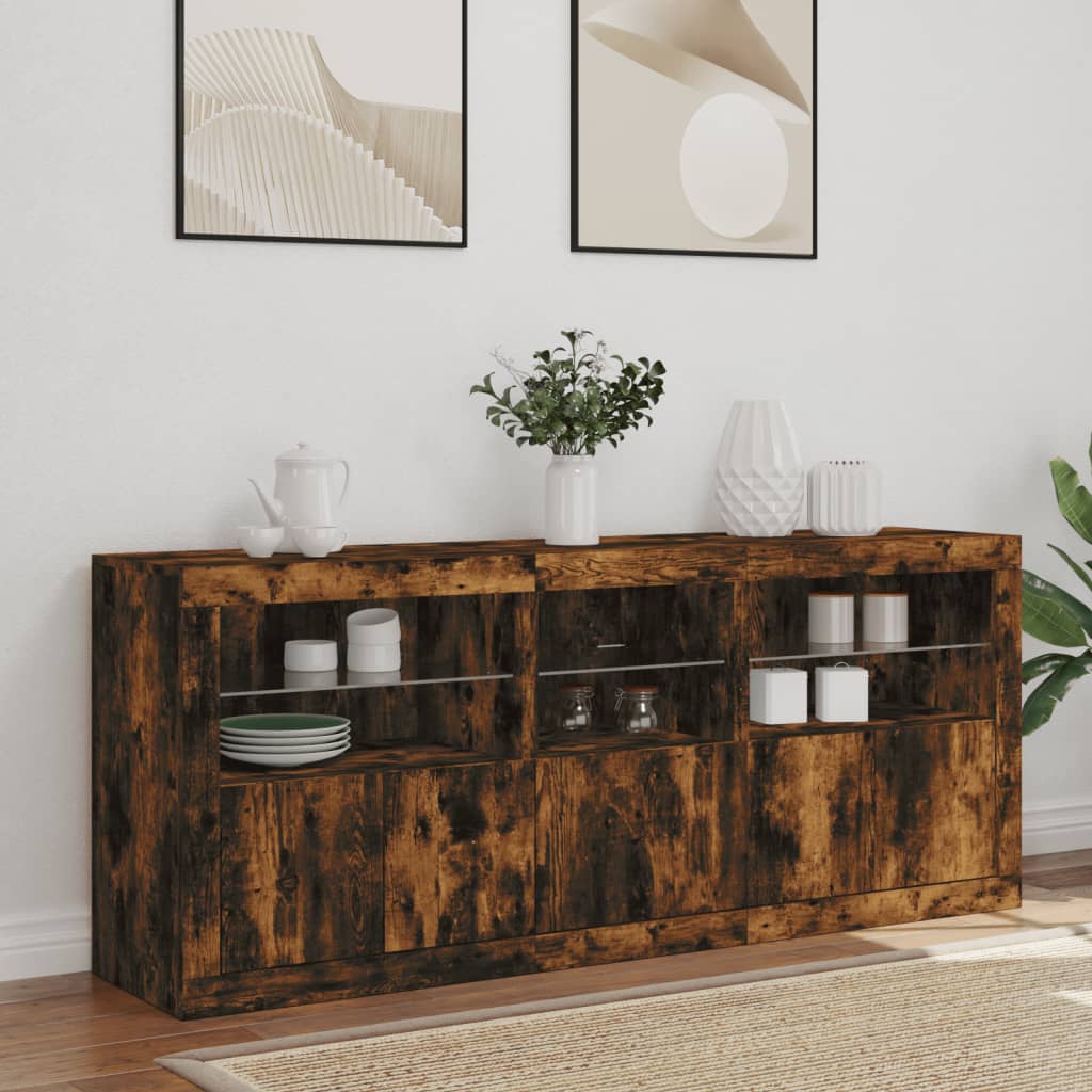 vidaXL Szafka z oświetleniem LED, przydymiony dąb, 162x37x67 cm