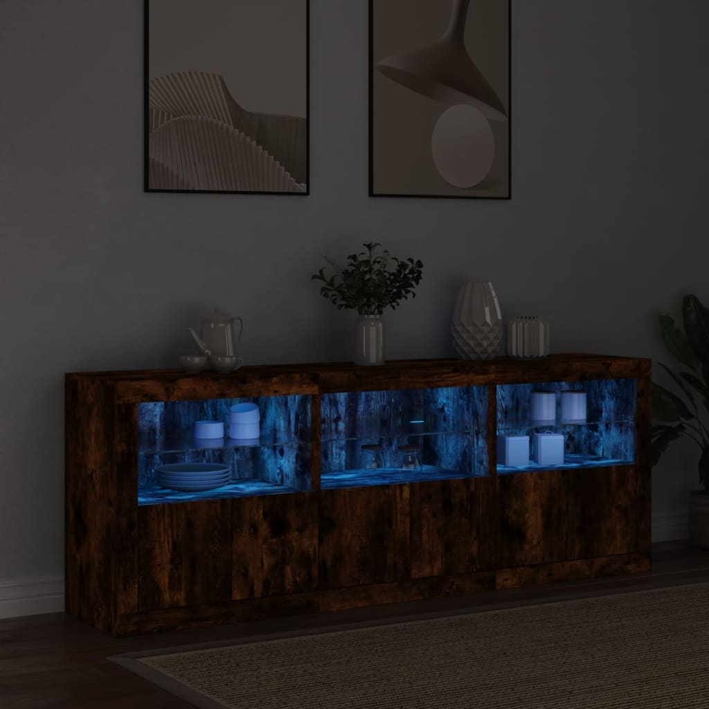 vidaXL Szafka z oświetleniem LED, przydymiony dąb, 181,5x37x67 cm