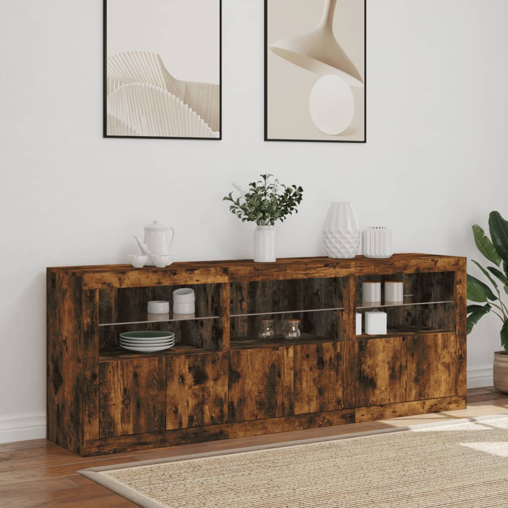 vidaXL Szafka z oświetleniem LED, przydymiony dąb, 181,5x37x67 cm
