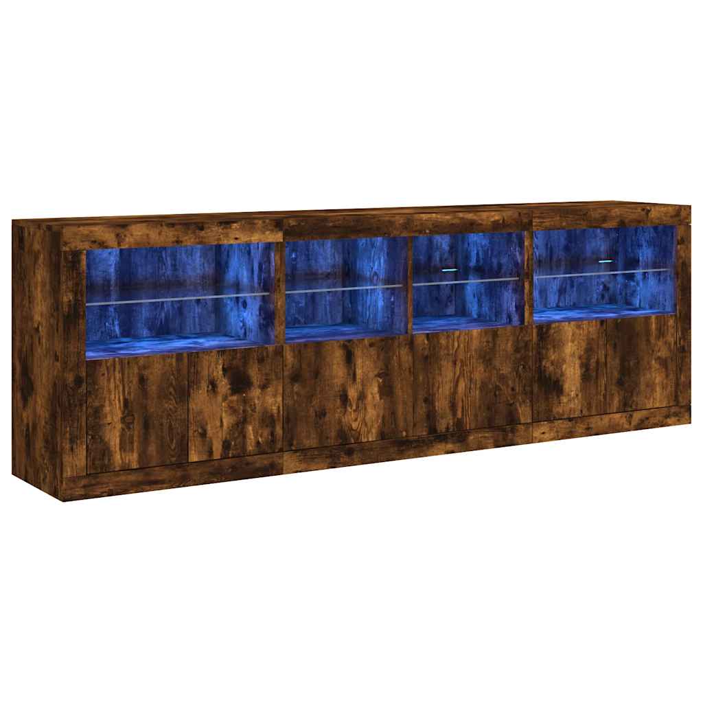 vidaXL Szafka z oświetleniem LED, przydymiony dąb, 202x37x67 cm