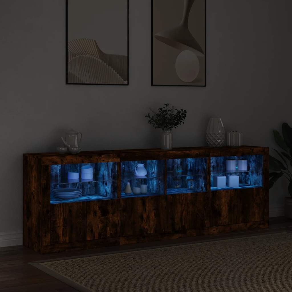vidaXL Szafka z oświetleniem LED, przydymiony dąb, 202x37x67 cm