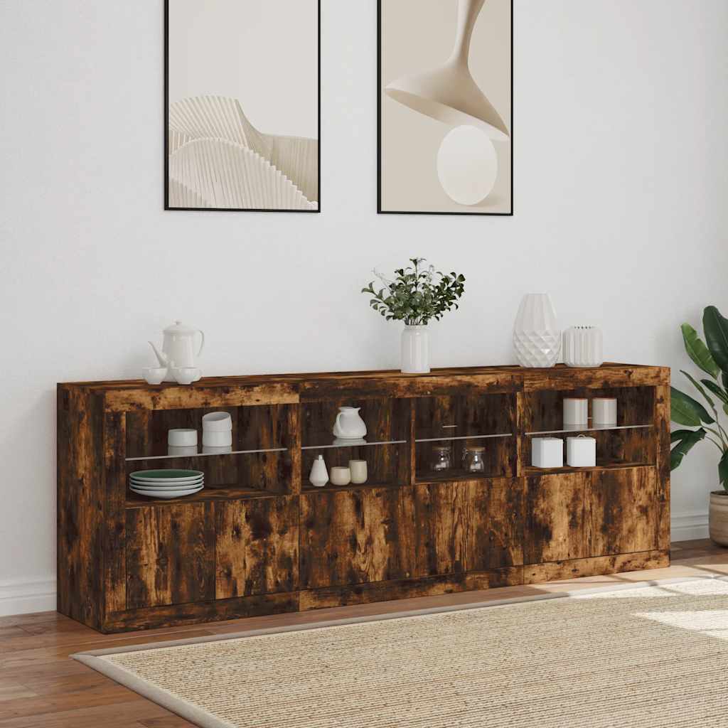 vidaXL Szafka z oświetleniem LED, przydymiony dąb, 202x37x67 cm