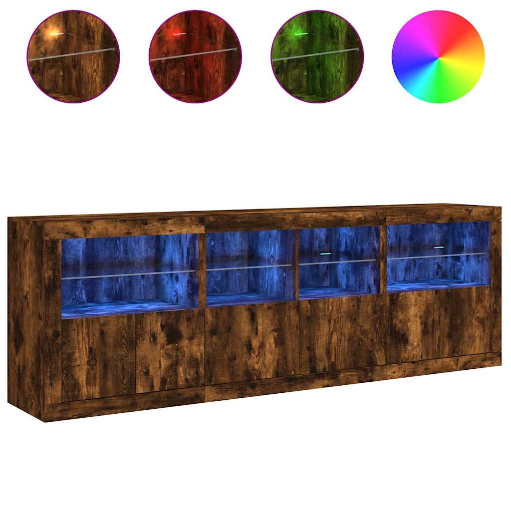 vidaXL Szafka z oświetleniem LED, przydymiony dąb, 202x37x67 cm