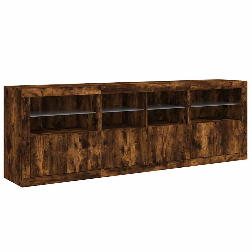 vidaXL Szafka z oświetleniem LED, przydymiony dąb, 202x37x67 cm