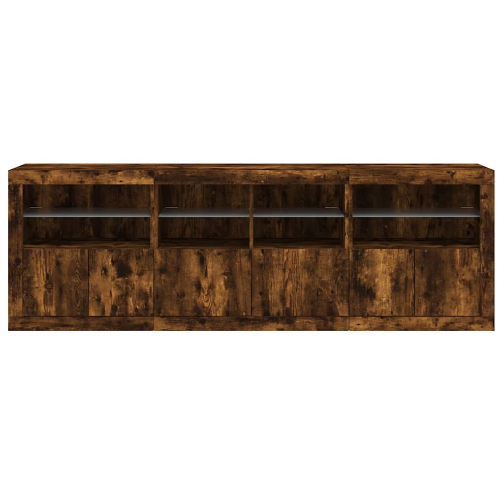 vidaXL Szafka z oświetleniem LED, przydymiony dąb, 202x37x67 cm