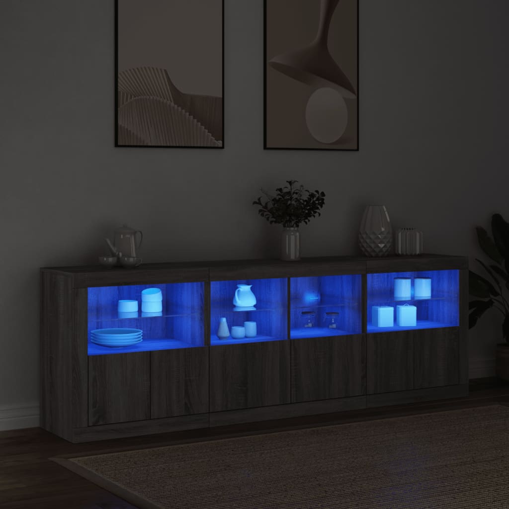 vidaXL Szafka z oświetleniem LED, szary dąb sonoma, 202x37x67 cm