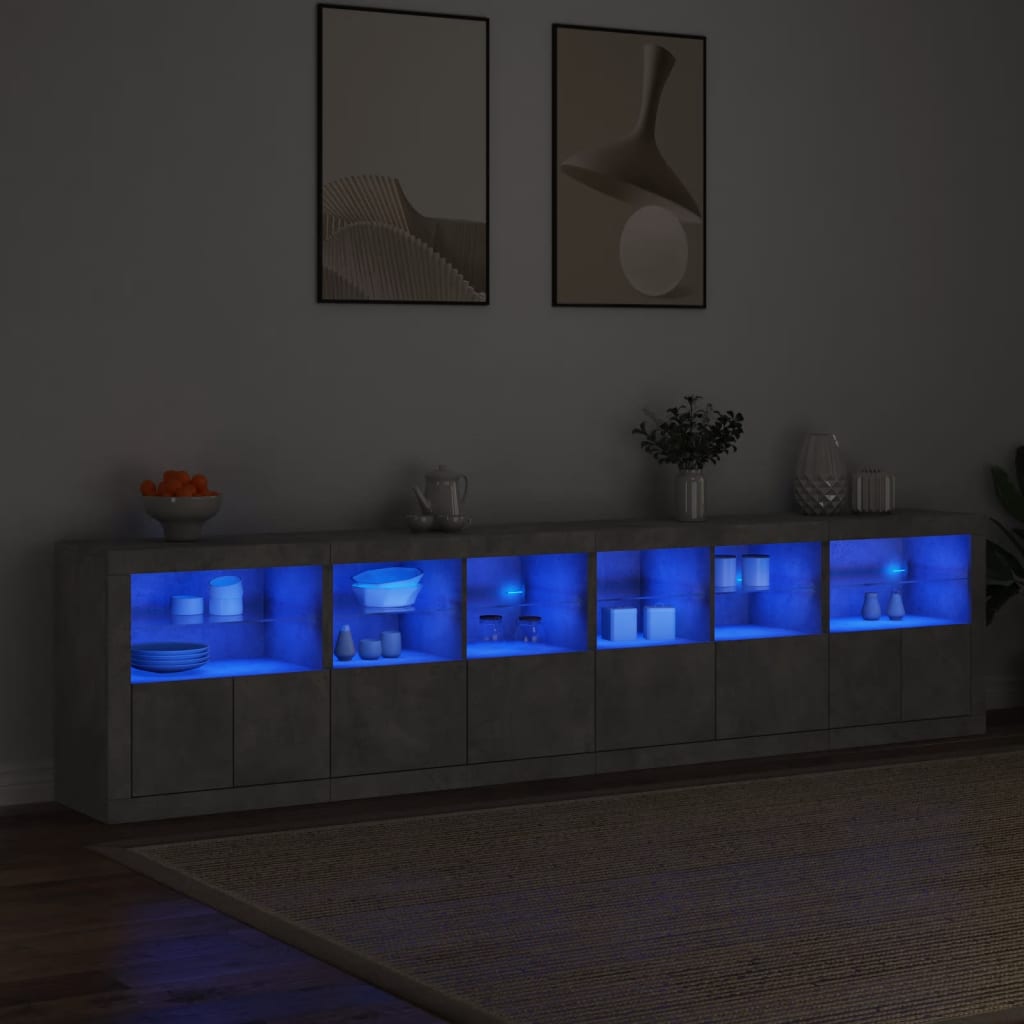 vidaXL Szafka z oświetleniem LED, szarość betonu, 283x37x67 cm