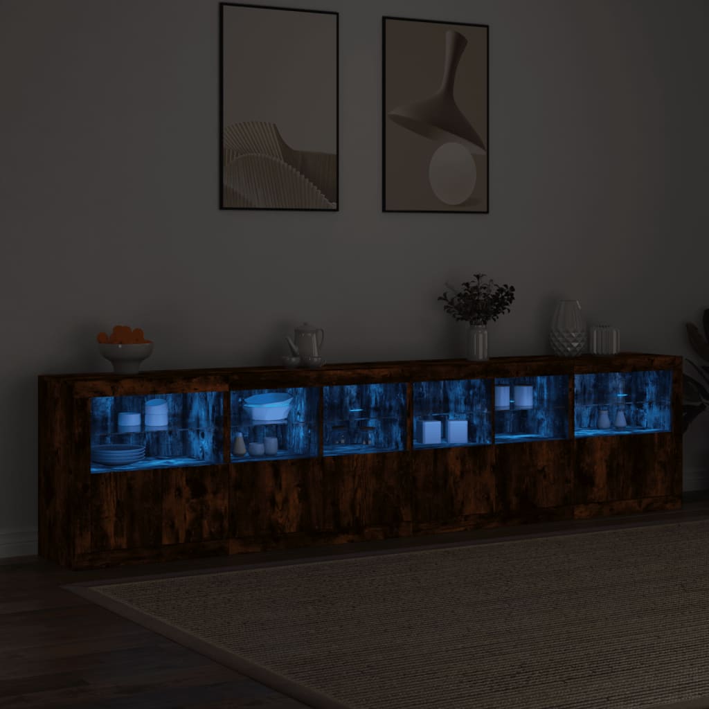 vidaXL Szafka z oświetleniem LED, przydymiony dąb, 283x37x67 cm