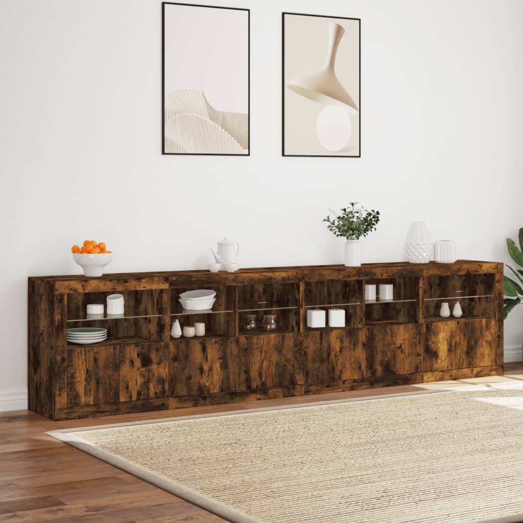 vidaXL Szafka z oświetleniem LED, przydymiony dąb, 283x37x67 cm