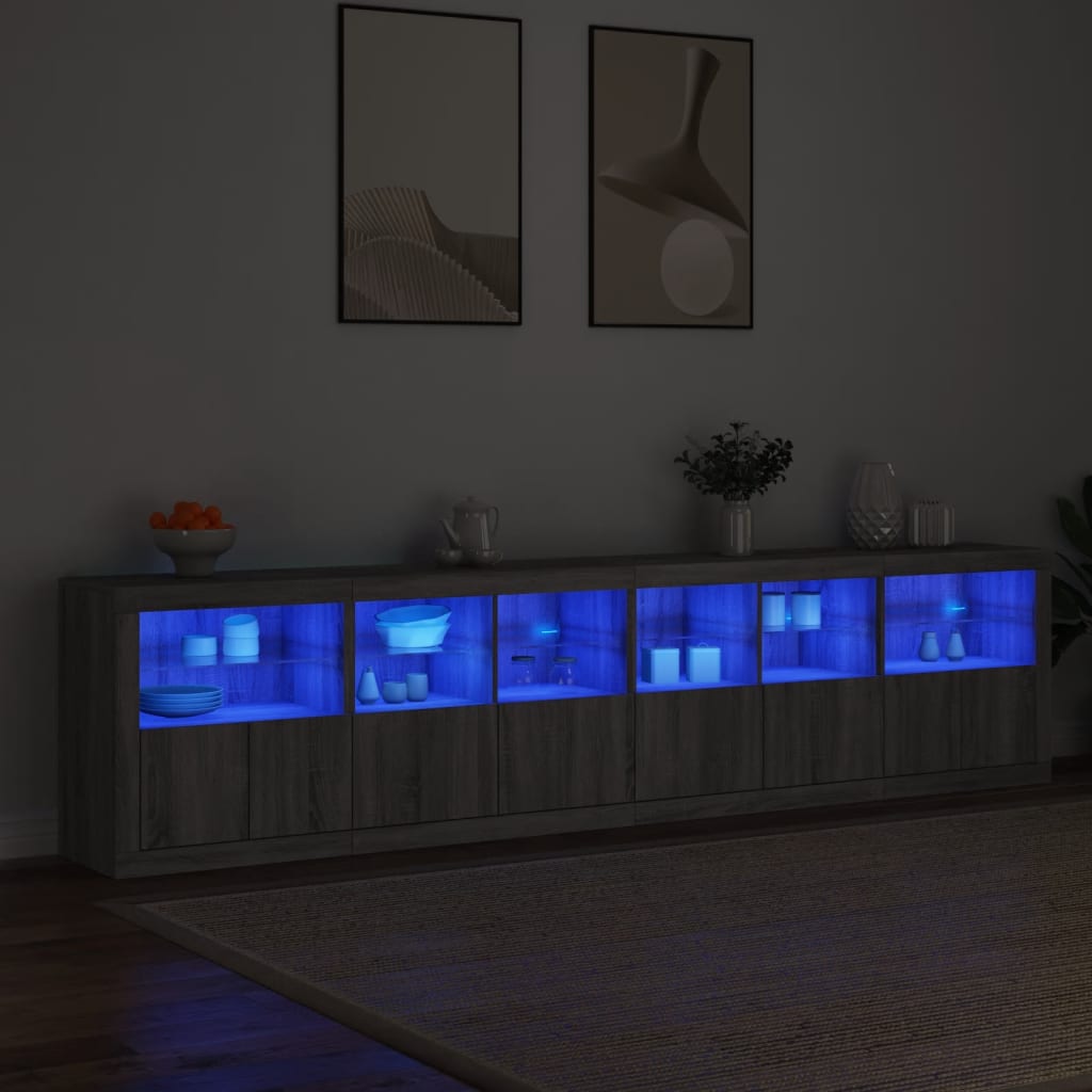 vidaXL Szafka z oświetleniem LED, szary dąb sonoma, 283x37x67 cm