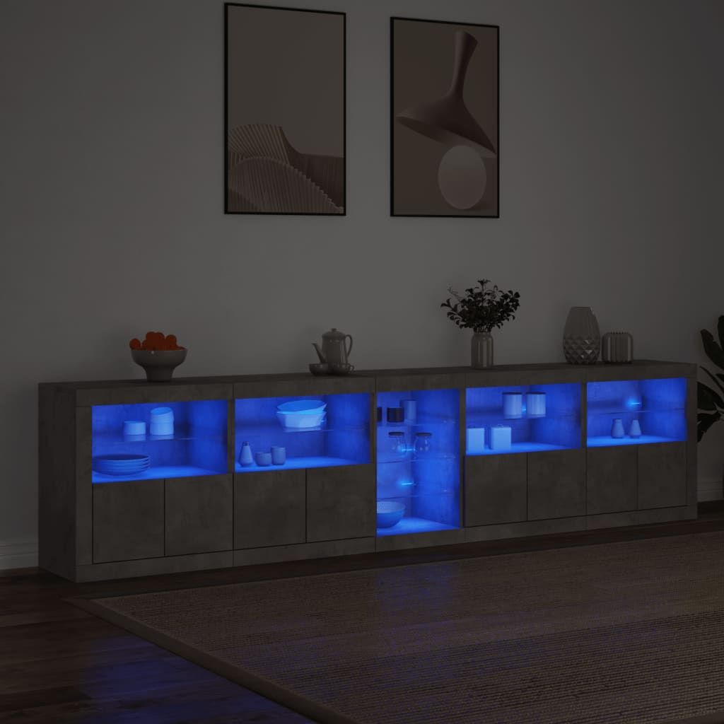 vidaXL Szafka z oświetleniem LED, szarość betonu, 283x37x67 cm