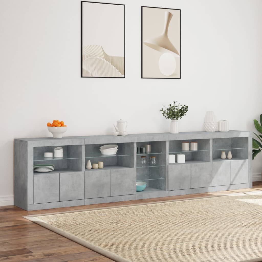 vidaXL Szafka z oświetleniem LED, szarość betonu, 283x37x67 cm