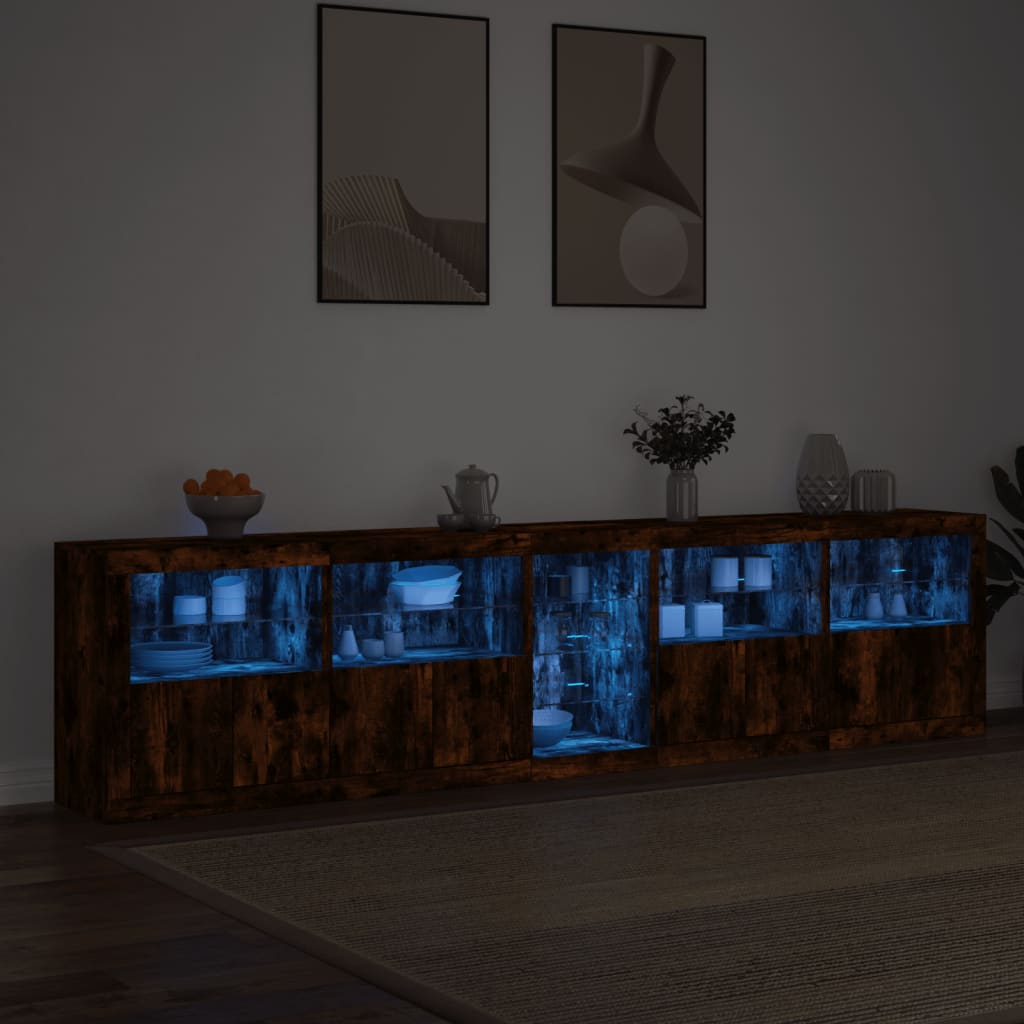 vidaXL Szafka z oświetleniem LED, przydymiony dąb, 283x37x67 cm