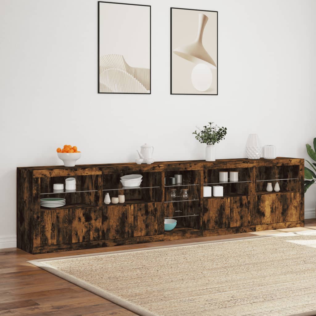 vidaXL Szafka z oświetleniem LED, przydymiony dąb, 283x37x67 cm