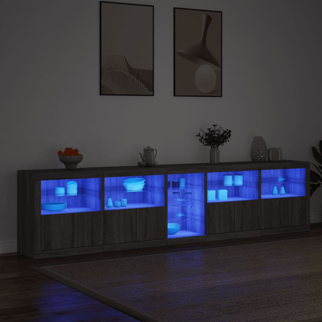 vidaXL Szafka z oświetleniem LED, szary dąb sonoma, 283x37x67 cm