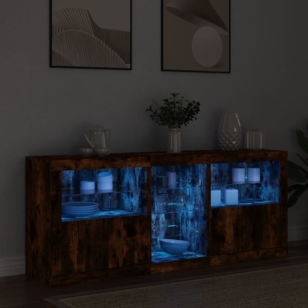 vidaXL Szafka z oświetleniem LED, przydymiony dąb, 162x37x67 cm