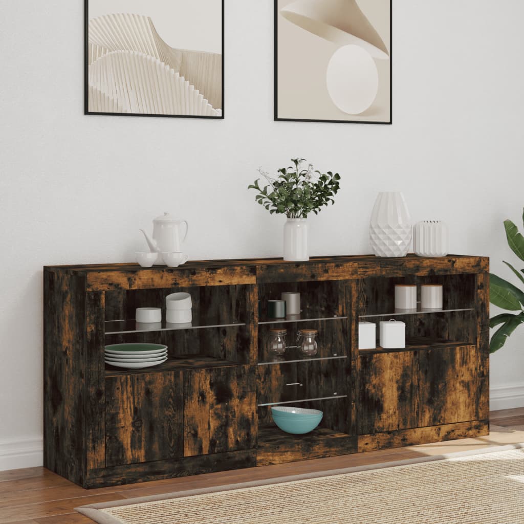 vidaXL Szafka z oświetleniem LED, przydymiony dąb, 162x37x67 cm