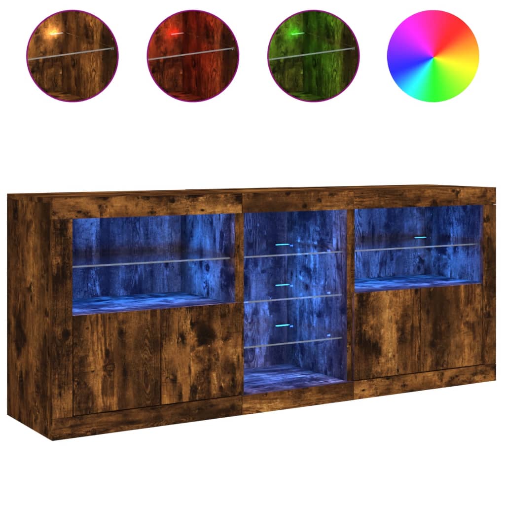 vidaXL Szafka z oświetleniem LED, przydymiony dąb, 162x37x67 cm