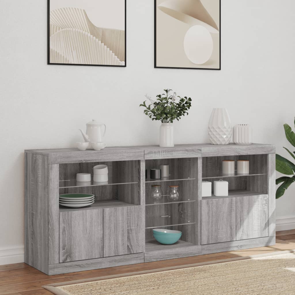 vidaXL Szafka z oświetleniem LED, szary dąb sonoma, 162x37x67 cm