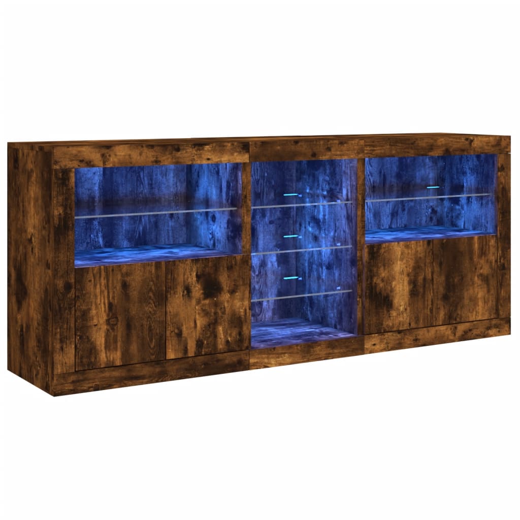 vidaXL Szafka z oświetleniem LED, przydymiony dąb, 181,5x37x67 cm