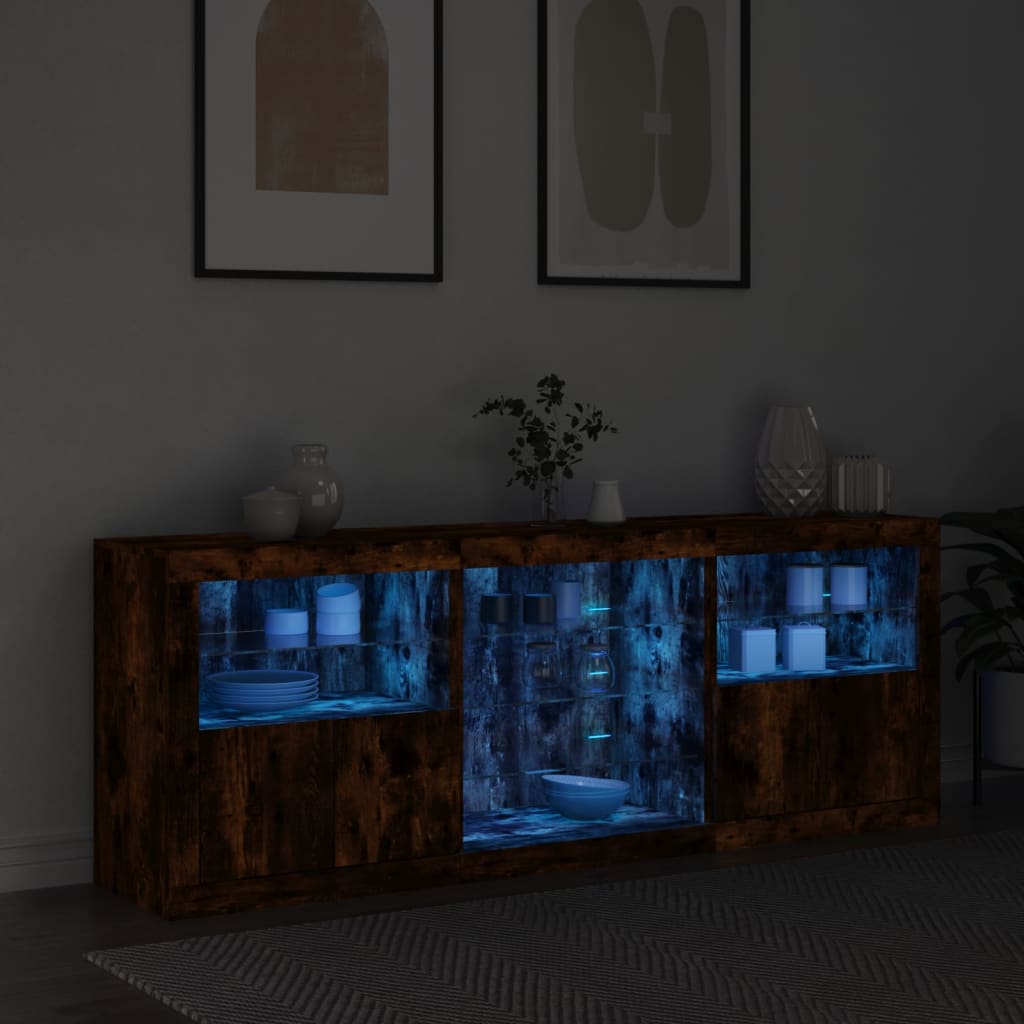 vidaXL Szafka z oświetleniem LED, przydymiony dąb, 181,5x37x67 cm