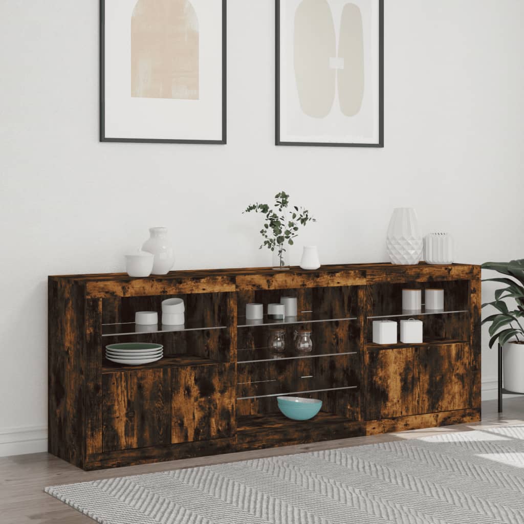 vidaXL Szafka z oświetleniem LED, przydymiony dąb, 181,5x37x67 cm