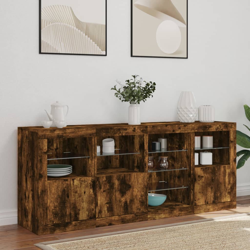 vidaXL Szafka z oświetleniem LED, przydymiony dąb, 164x37x67 cm