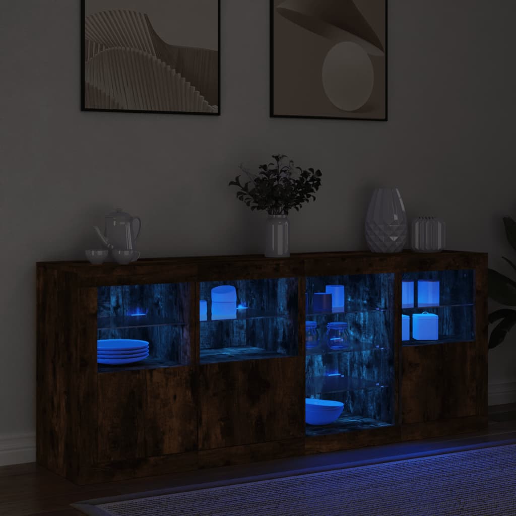 vidaXL Szafka z oświetleniem LED, przydymiony dąb, 164x37x67 cm
