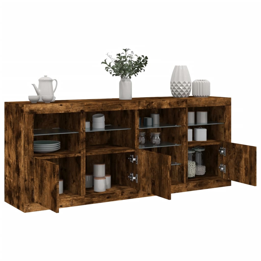 vidaXL Szafka z oświetleniem LED, przydymiony dąb, 164x37x67 cm