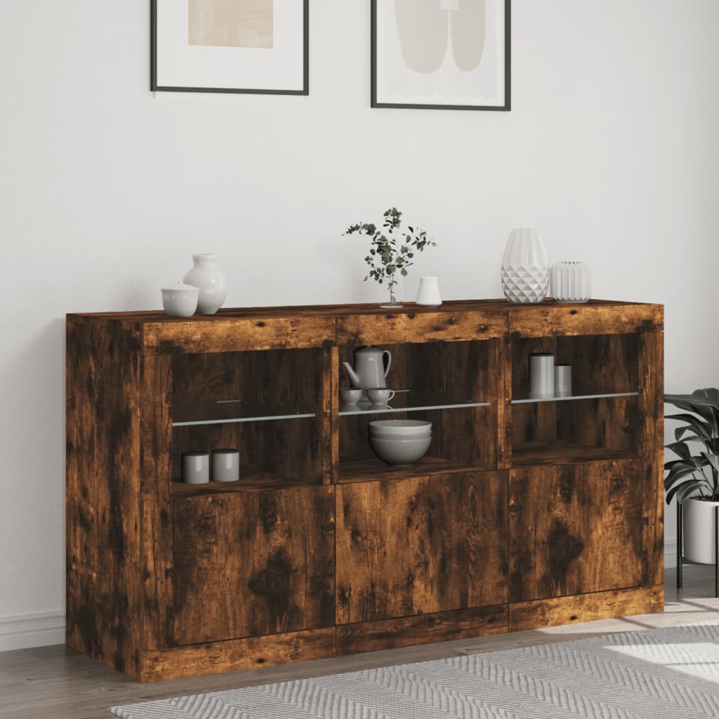 vidaXL Szafka z oświetleniem LED, przydymiony dąb, 123x37x67 cm