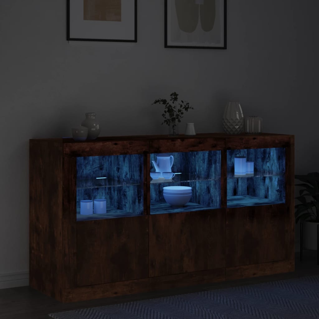 vidaXL Szafka z oświetleniem LED, przydymiony dąb, 123x37x67 cm