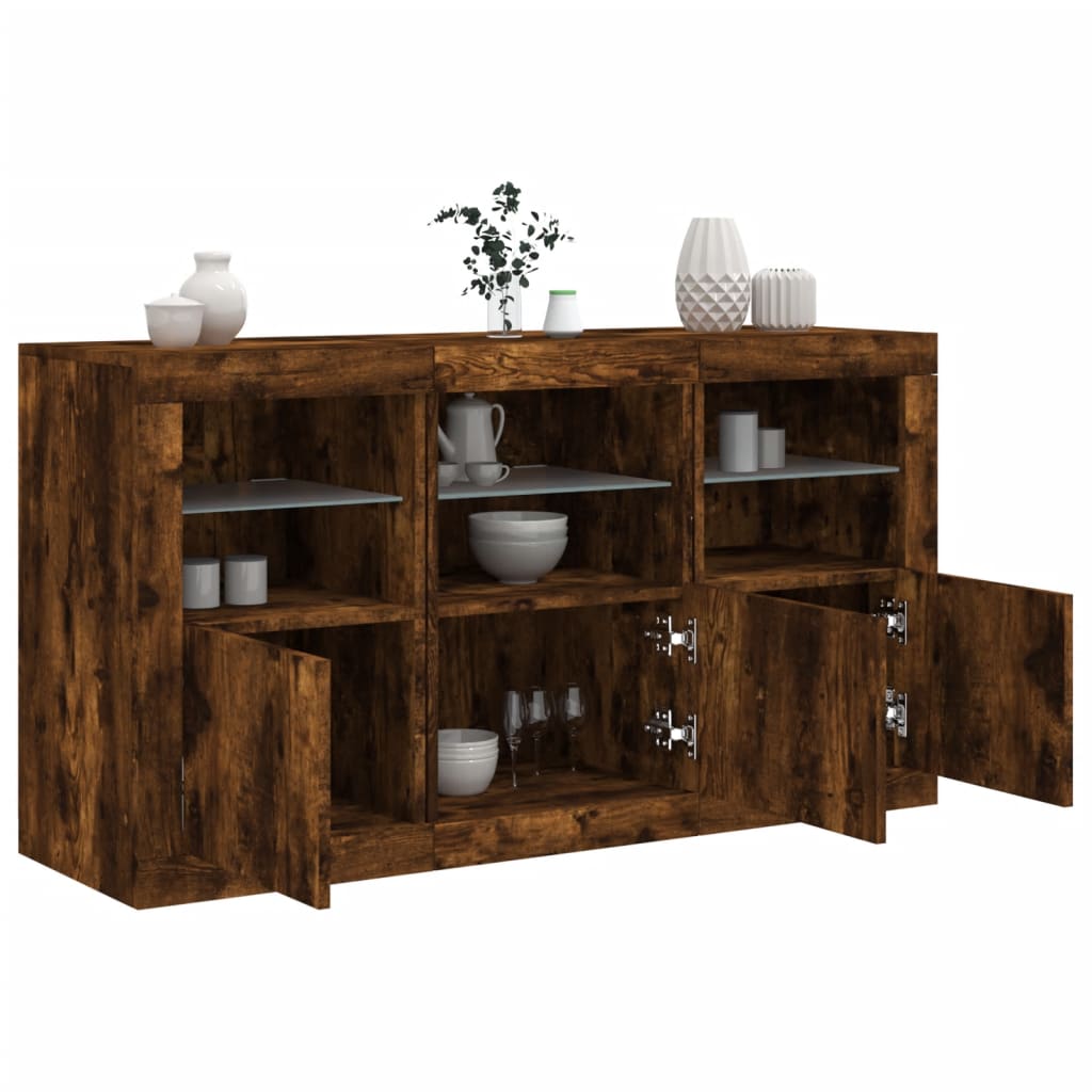 vidaXL Szafka z oświetleniem LED, przydymiony dąb, 123x37x67 cm