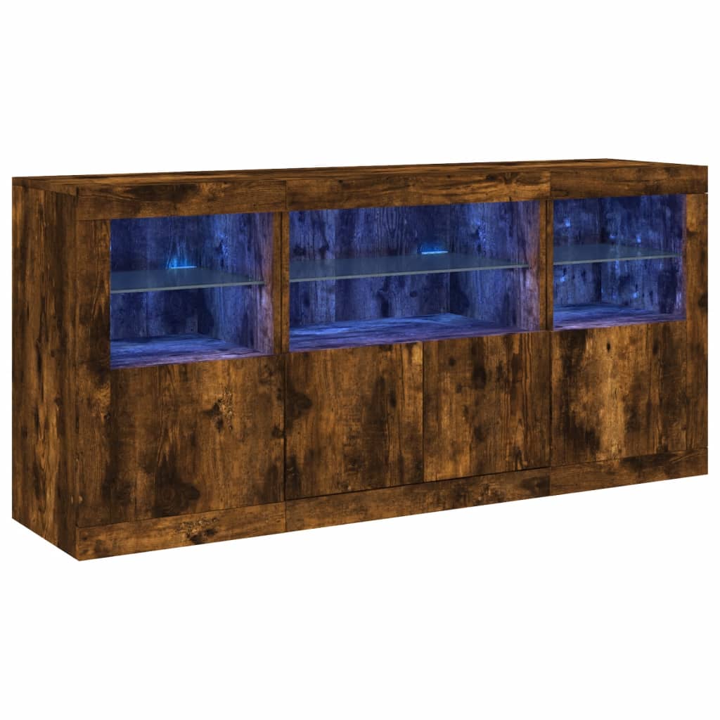 vidaXL Szafka z oświetleniem LED, przydymiony dąb, 142,5x37x67 cm