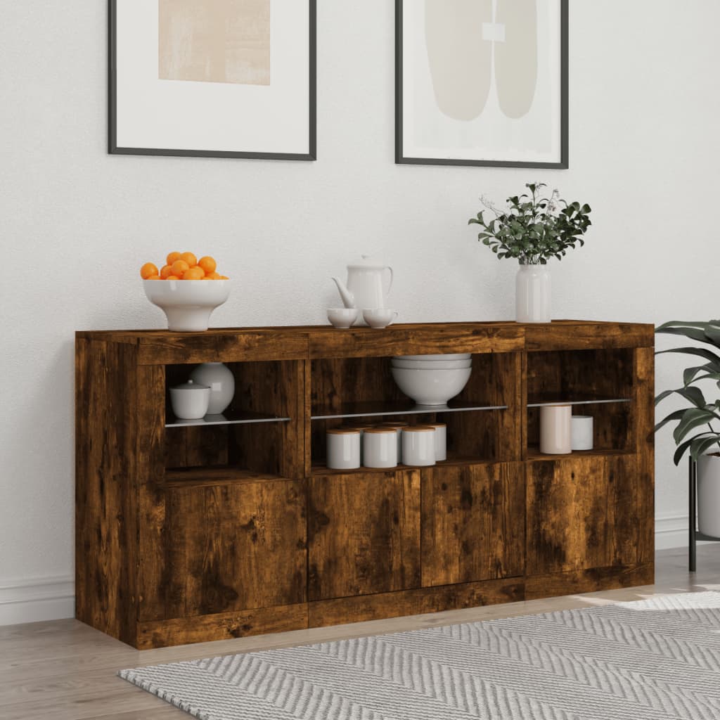 vidaXL Szafka z oświetleniem LED, przydymiony dąb, 142,5x37x67 cm