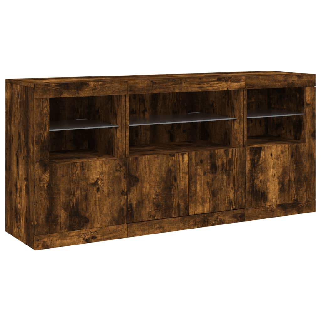 vidaXL Szafka z oświetleniem LED, przydymiony dąb, 142,5x37x67 cm