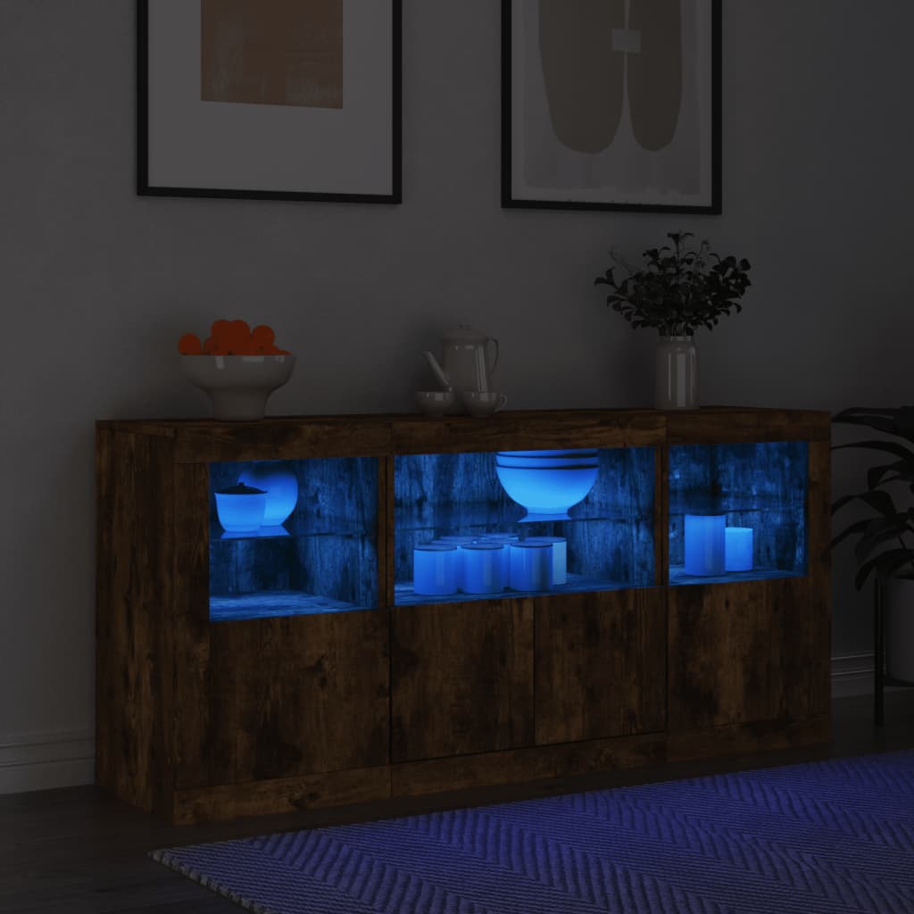 vidaXL Szafka z oświetleniem LED, przydymiony dąb, 142,5x37x67 cm