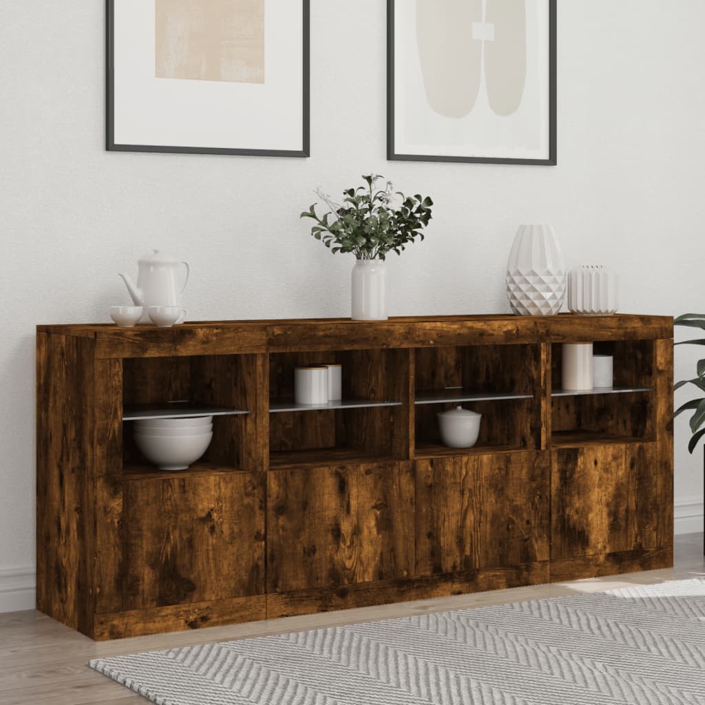 vidaXL Szafka z oświetleniem LED, przydymiony dąb, 163x37x67 cm
