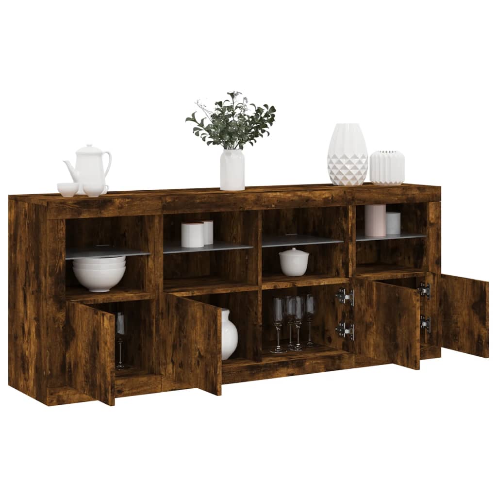vidaXL Szafka z oświetleniem LED, przydymiony dąb, 163x37x67 cm