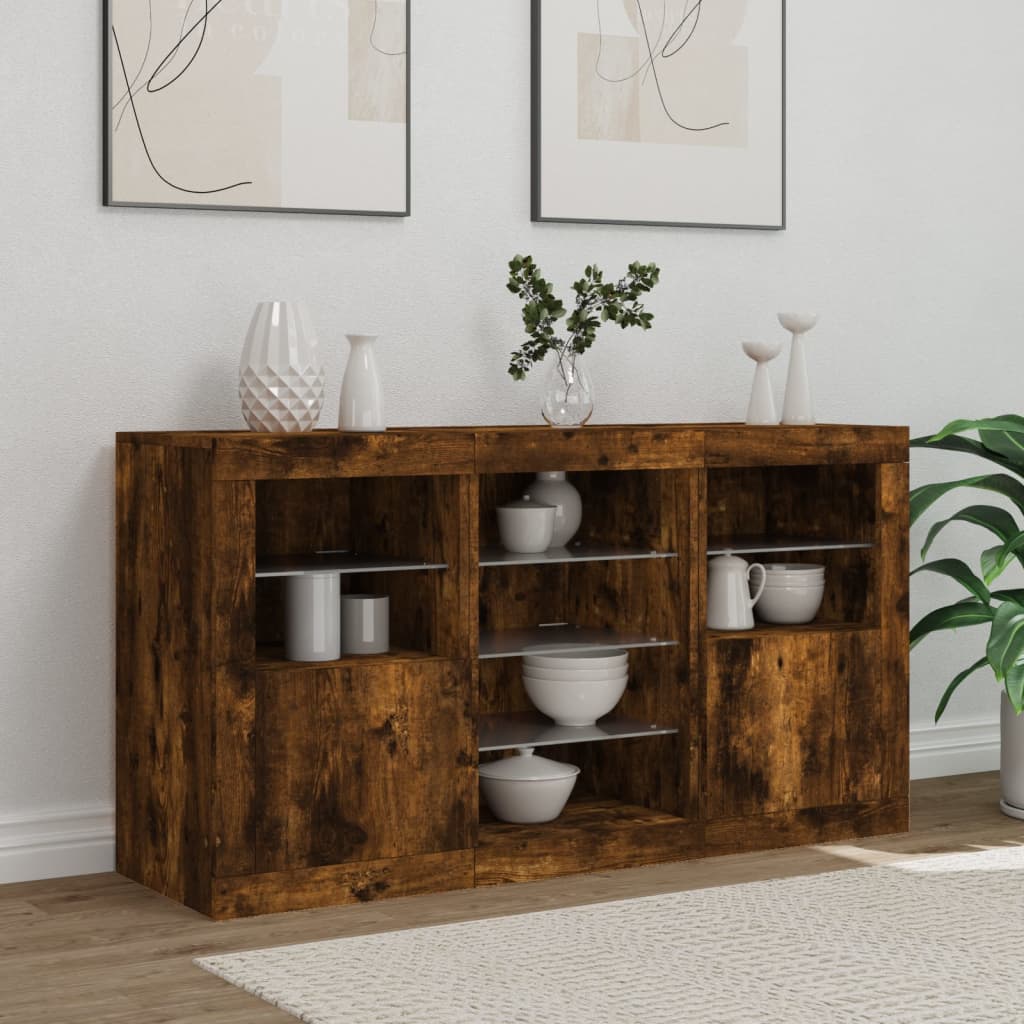 vidaXL Szafka z oświetleniem LED, przydymiony dąb, 123x37x67 cm