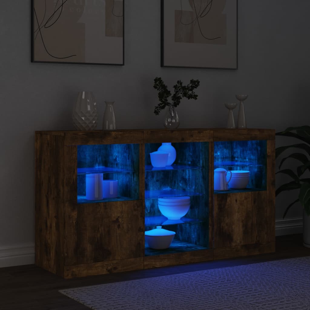 vidaXL Szafka z oświetleniem LED, przydymiony dąb, 123x37x67 cm