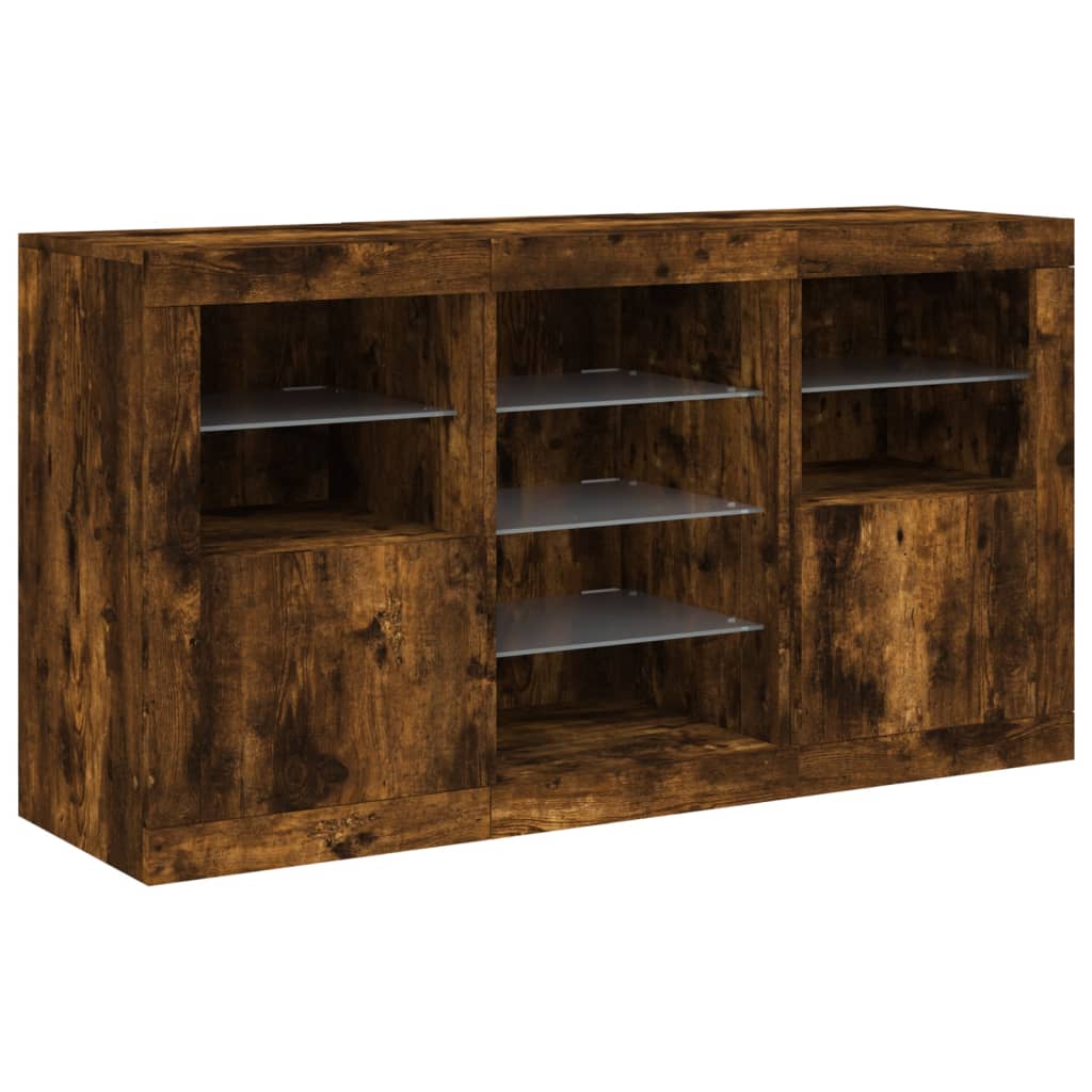 vidaXL Szafka z oświetleniem LED, przydymiony dąb, 123x37x67 cm