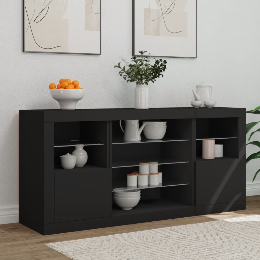 vidaXL Szafka z oświetleniem LED, czarna, 142,5x37x67 cm