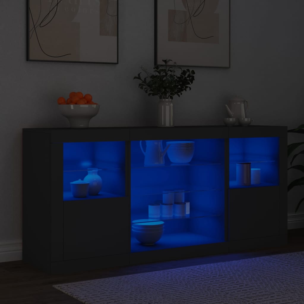 vidaXL Szafka z oświetleniem LED, czarna, 142,5x37x67 cm
