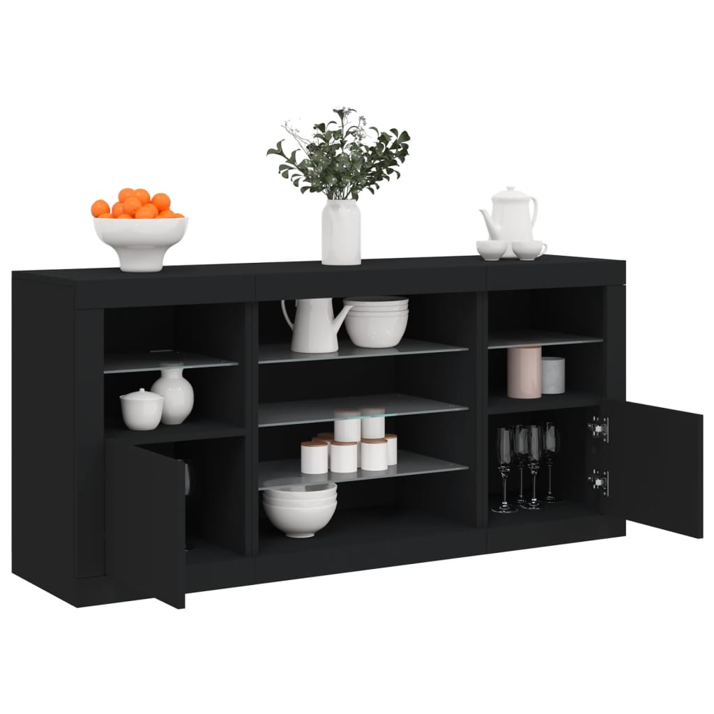 vidaXL Szafka z oświetleniem LED, czarna, 142,5x37x67 cm