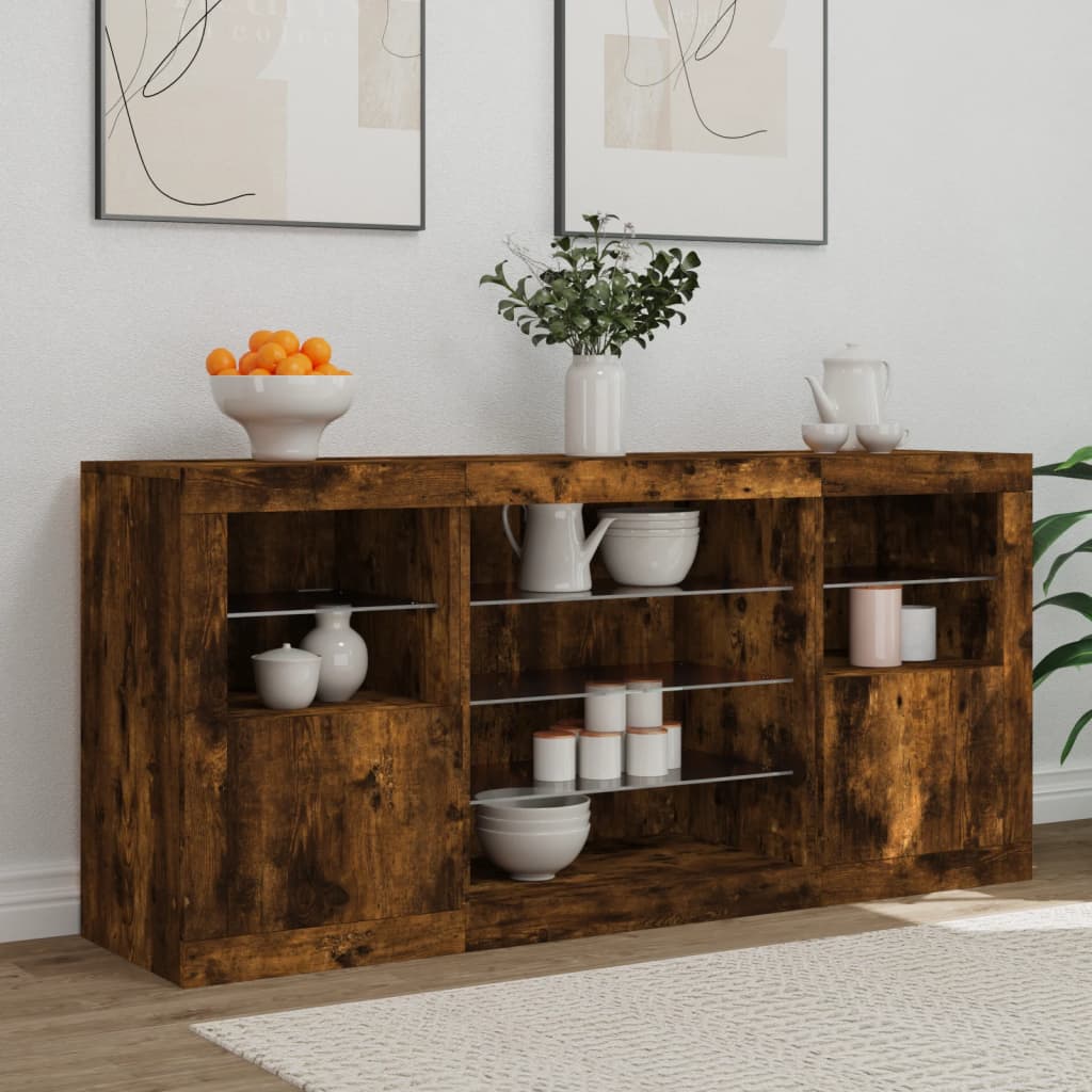 vidaXL Szafka z oświetleniem LED, przydymiony dąb, 142,5x37x67 cm