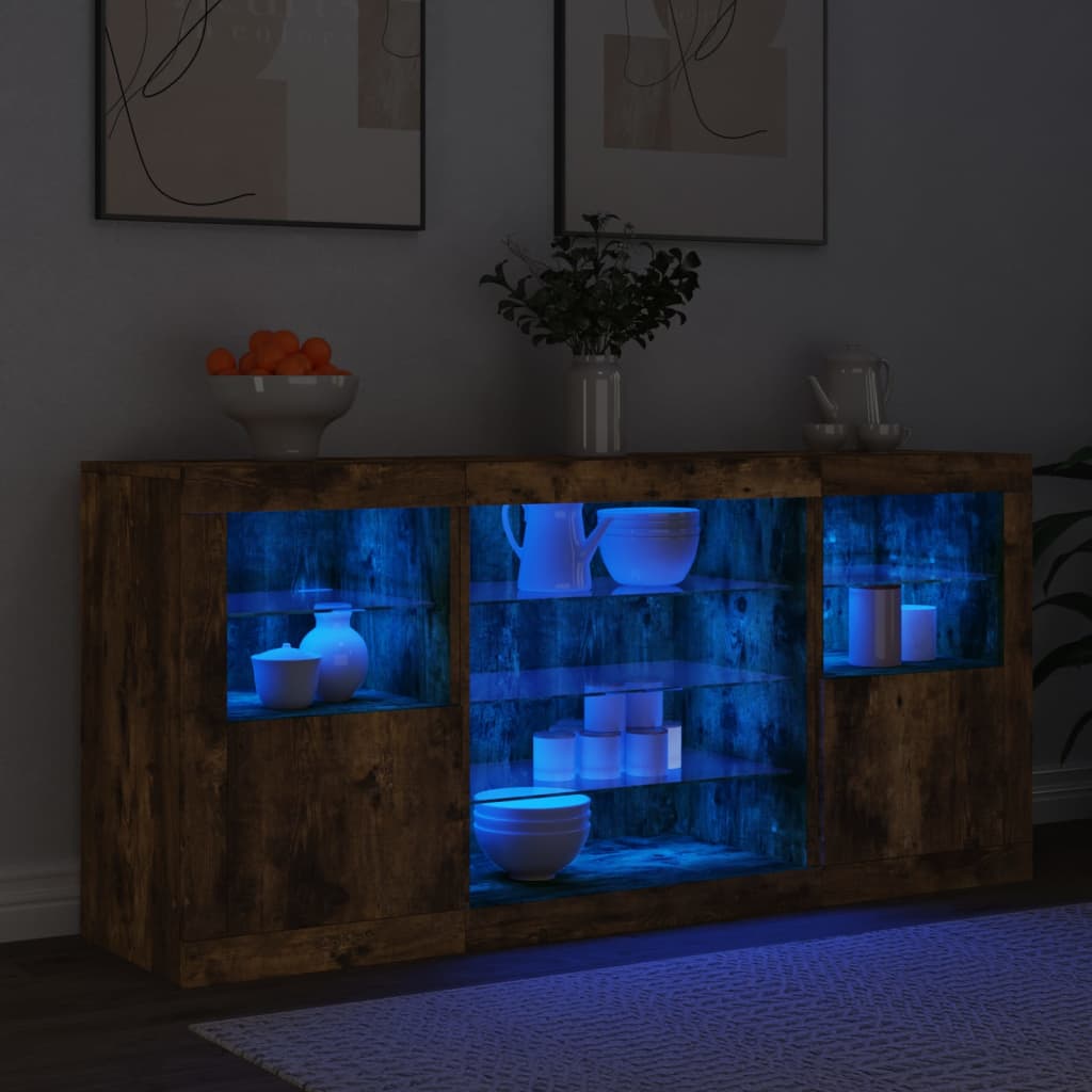vidaXL Szafka z oświetleniem LED, przydymiony dąb, 142,5x37x67 cm