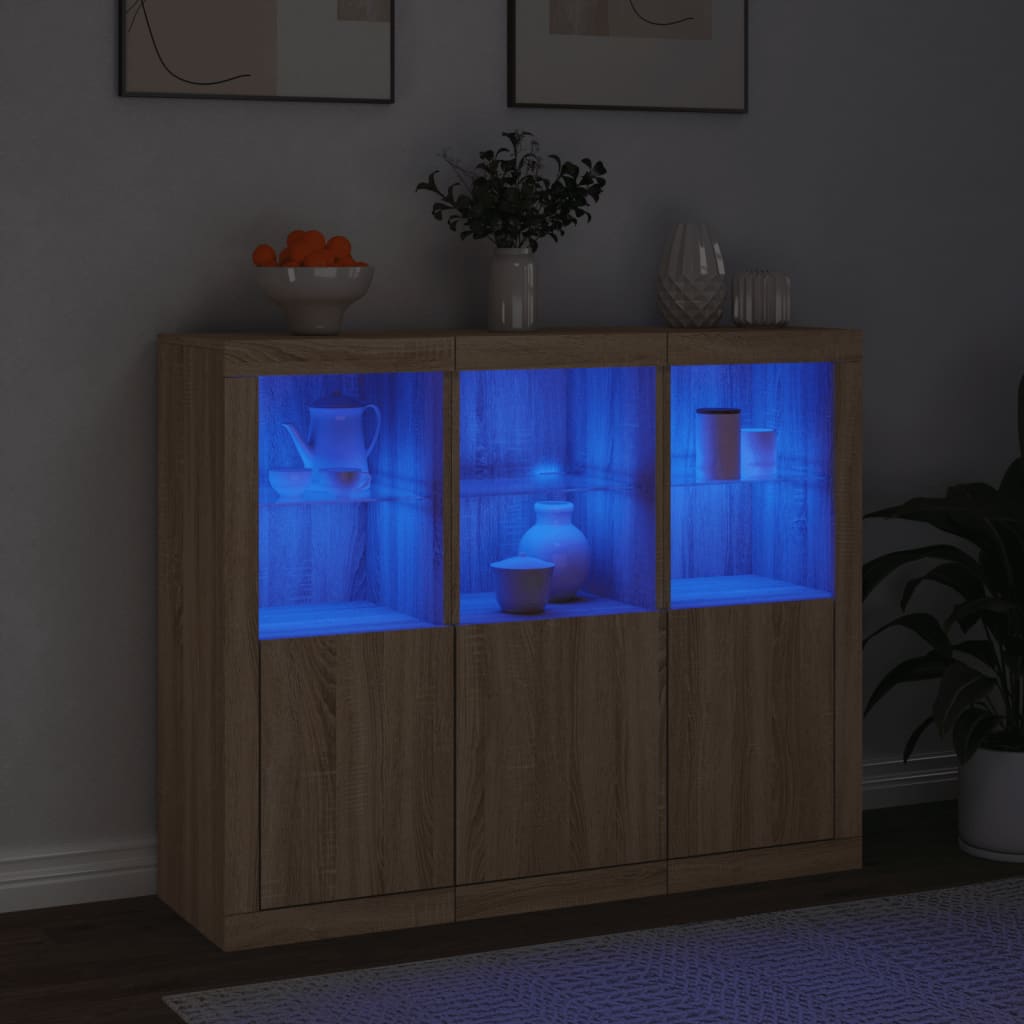 vidaXL Szafki z oświetleniem LED, 3 szt., dąb sonoma