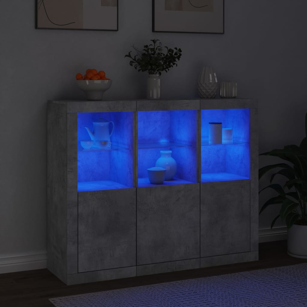 vidaXL Szafki z oświetleniem LED, 3 szt., szarość betonu